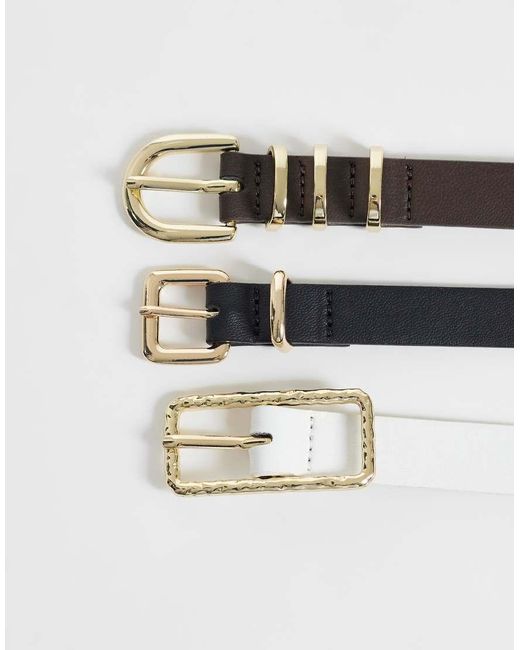 Pieces White 3 Pack Gold Buckle Belts
