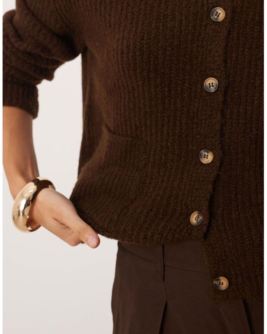 ASOS Brown Knit Cardigan With Patch Pockets With Wool