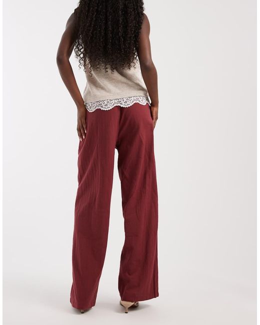 ONLY Red Wide Leg Linen Look Pants