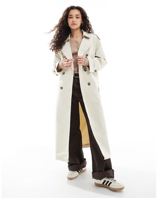 Gabardina Larga Con Cinturón De -Neutro Vero Moda de color White
