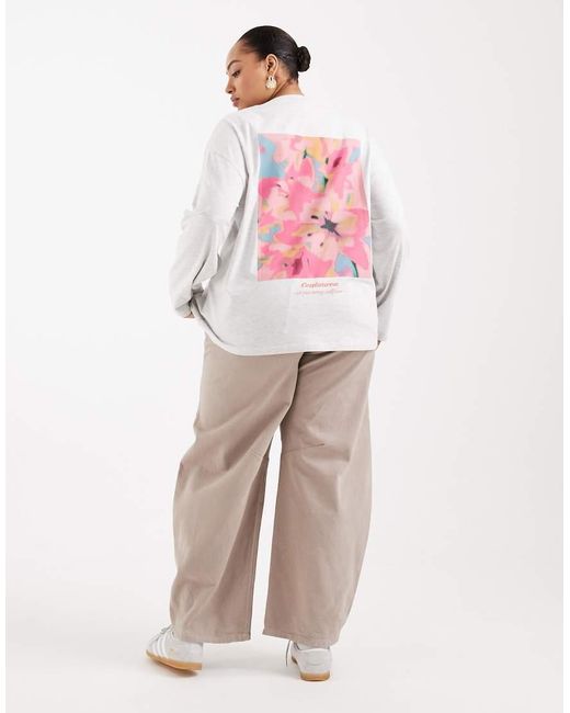 ASOS Pink Asos Design Curve Long Sleeve T-Shirt With Floral Graphic