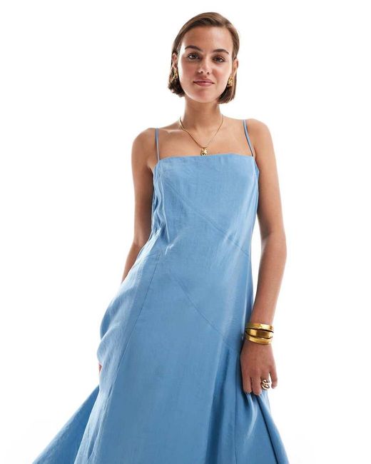 ASOS Blue Full Skirt Midi Slip Dress