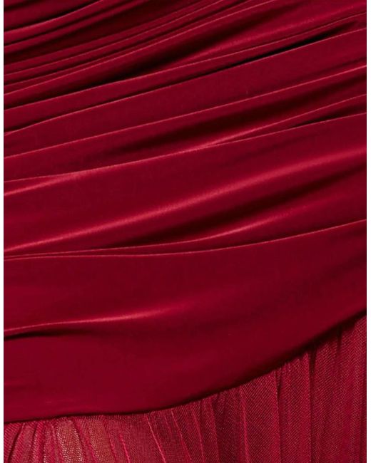 Goddiva Gathered One Shoulder Sheer Panel Maxi Dress