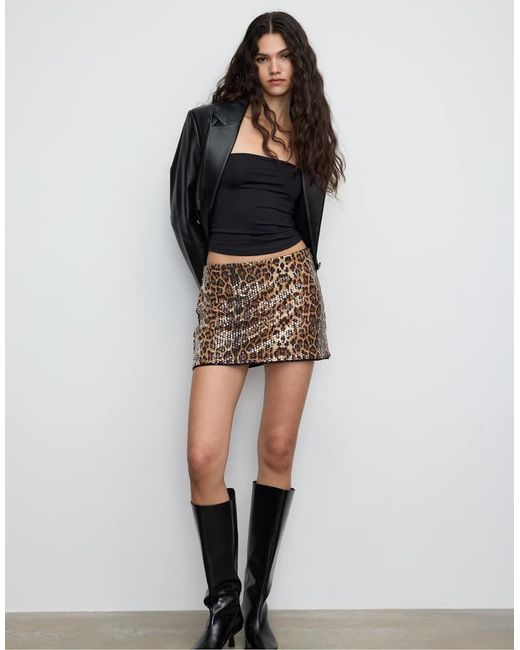 Stradivarius Black Mini Skort With Animal Print Sequin