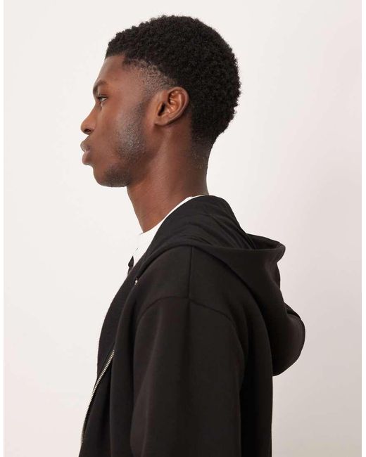 ASOS Black Essentials Boxy Relaxed Zip Through Hoodie for men