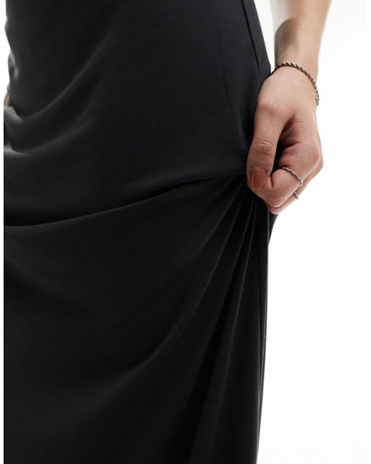 Weekday Black Signe Drape Midi Skirt