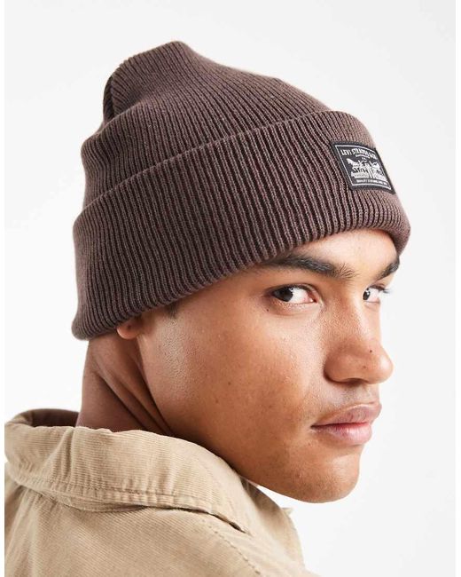 Levi's Brown Backpatch Knit Beanie for men