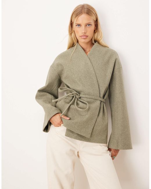 Aware Natural Belted Wrap Felted Jacket