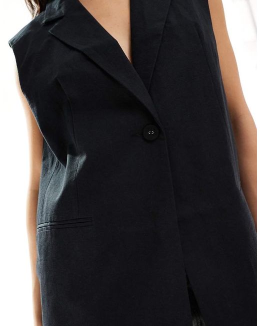 ASOS Black Sleeveless Tailored Blazer With Linen