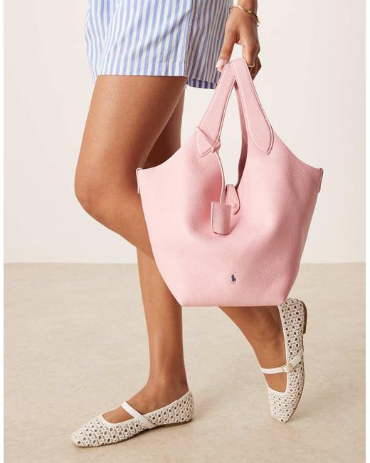 Polo Ralph Lauren Pink Play Pebble 100% Leather Medium Tote Bag