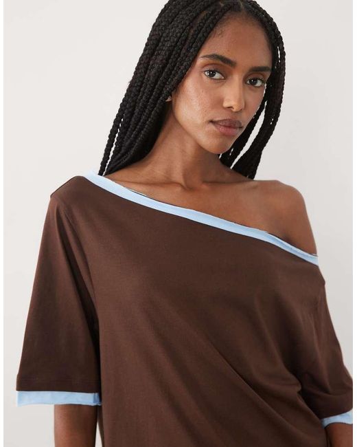ASOS Brown Off Shoulder With Contrast Top