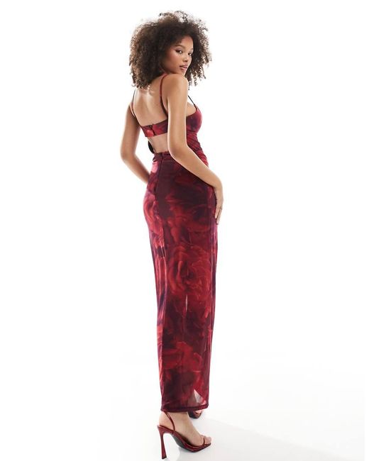 Forever New Red Sheer Corset Maxi Dress