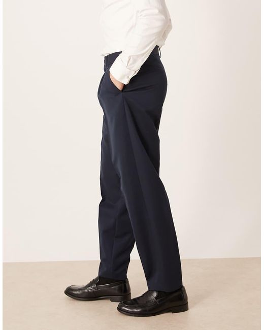 ASOS Blue Smart Relaxed Tapered Trousers for men