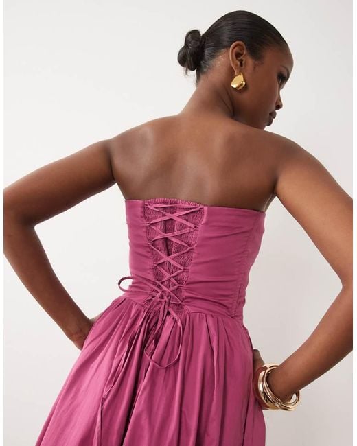 Abercrombie & Fitch Pink Bandeau Corset Waist Detail Maxi Dress