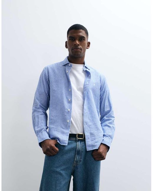 Polo Ralph Lauren Blue Striped Long Sleeve Button Up Custom Fit Shirt for men