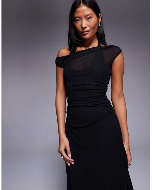 Forever New Blue Petite Double Layered Mesh Midaxi Dress