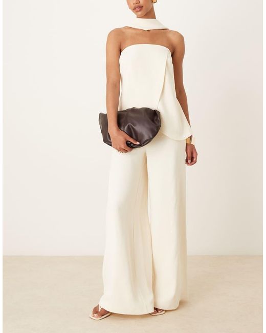 ASOS Natural Tailored High Waist Corset Detail Palazzo Trousers Co-ord