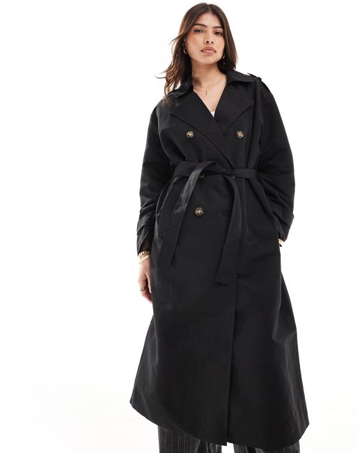 Trench-coat ceinturé long Vero Moda en coloris Black