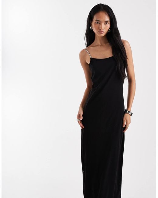 Vero Moda Black Slinky Jersey Midi Dress With Diamante Embellished Cami Straps