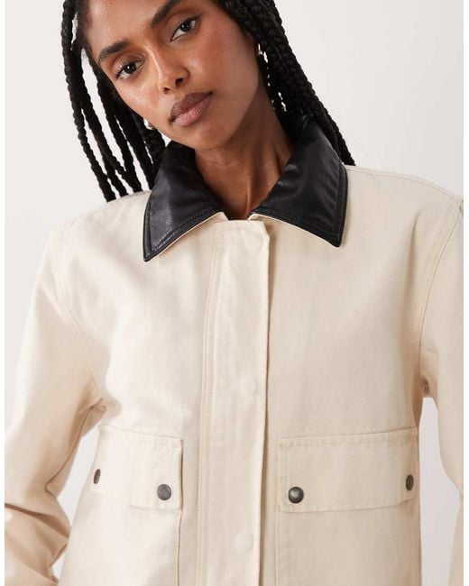 Brave Soul Natural Barn Jacket With Contrast Pu Collar