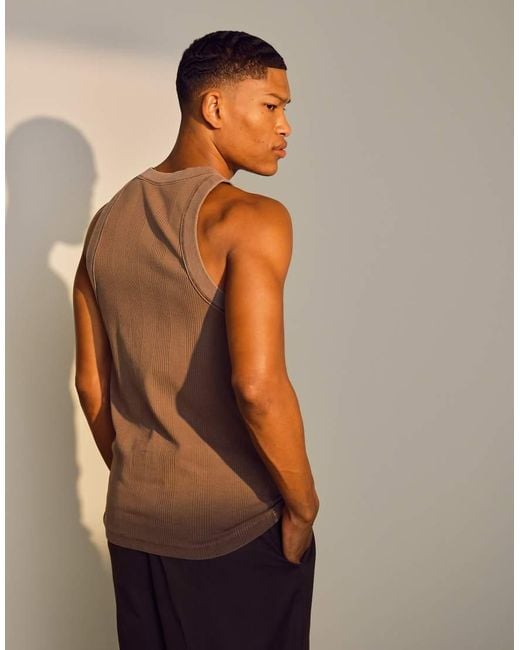 Topman Gray High Neck Stripe Rib Vest for men