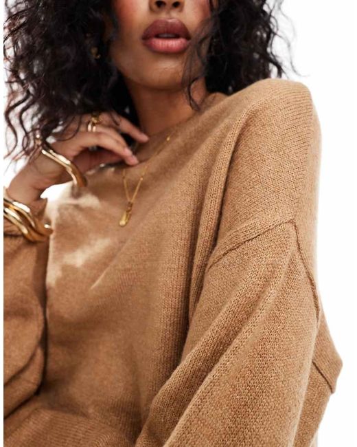 ASOS Brown Knitted Jumper Mini Dress With Crew Neck