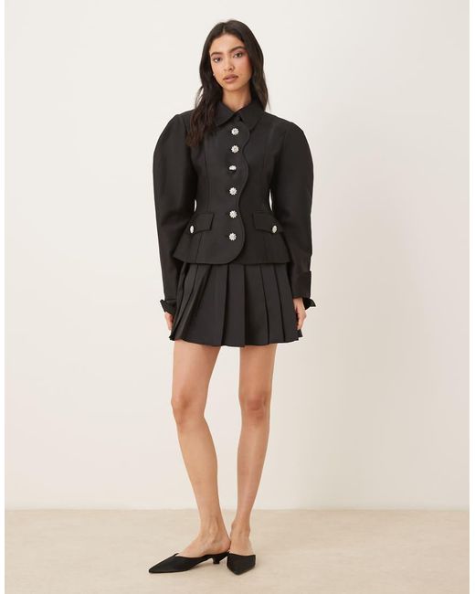 JW PEI Black Scalloped Placket Volume Sleeve Blazer Co-Ord