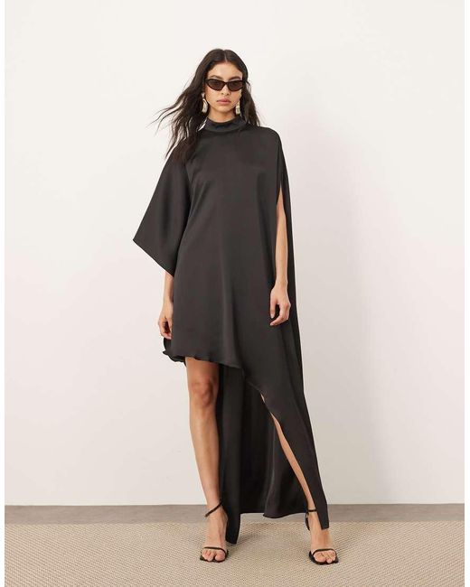 ARRANGE Natural High Neck Cape Sleeve Mini Dress With Asymmetric Hem