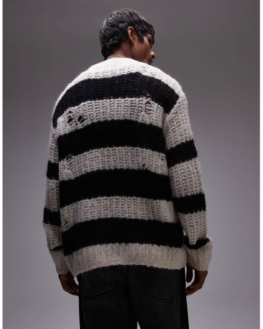 AllSaints Gray Pip Crew Neck Striped Jumper for men