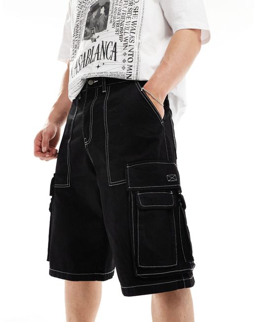 Pull&Bear – jeans-cargo-shorts in Black für Herren