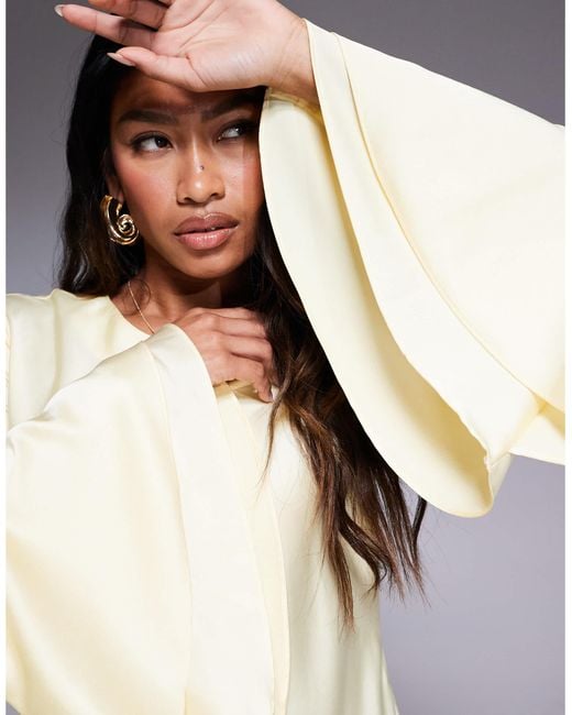 ASOS White Long Sleeve Satin Maxi Dress With Full Skirt And Godet