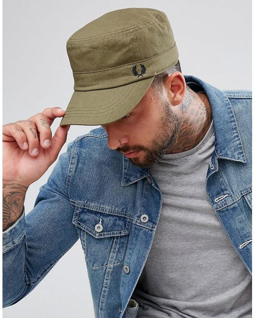 Fred Perry Green Waxed Canvas Cadet Cap Olive for men