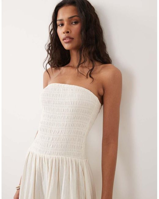 Brave Soul Natural Cheesecloth Strapless Midi Dress With Shirred Bodice
