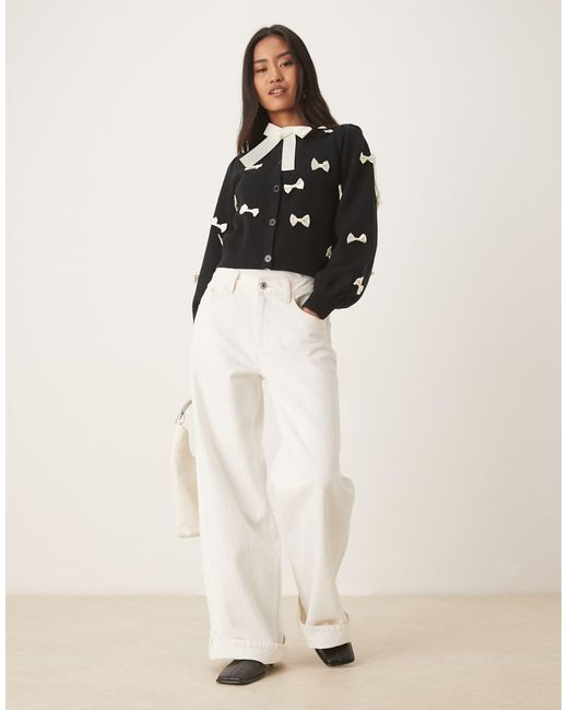 Never Fully Dressed Black Contrast Bow Knitted Cardigan