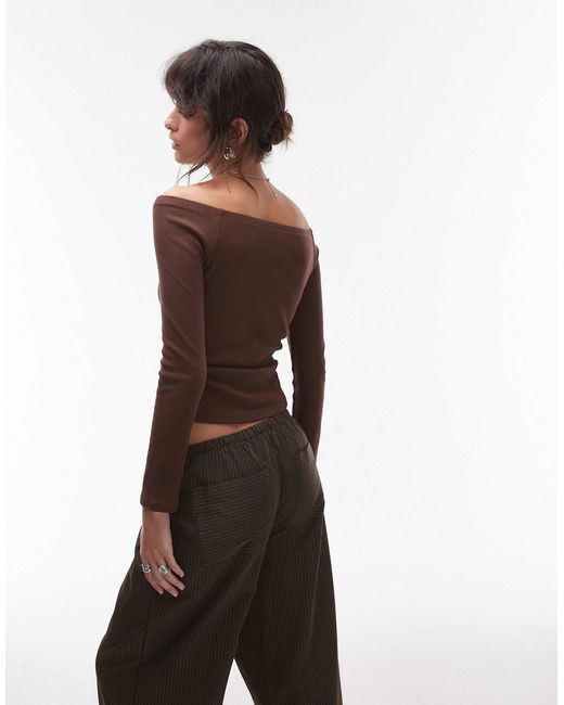 Top froncé devant à manches longues TOPSHOP en coloris Brown