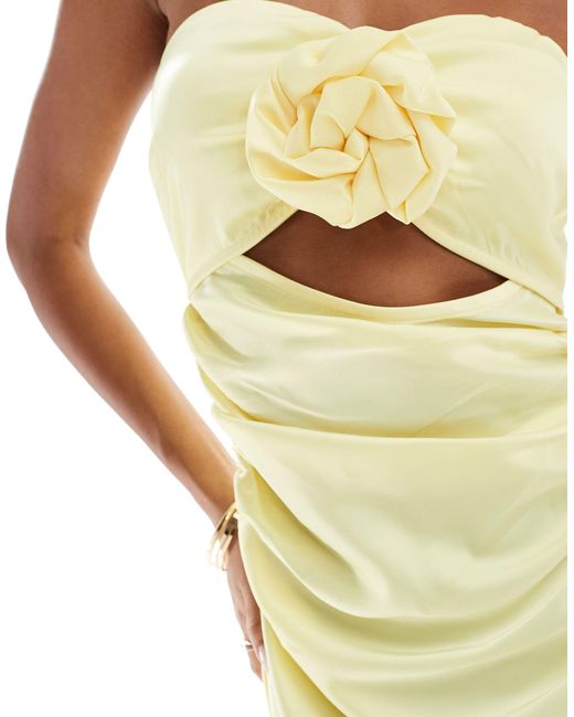 In The Style Metallic Exclusive Satin Bandeau Corsage Cut Out Detail Maxi Dress