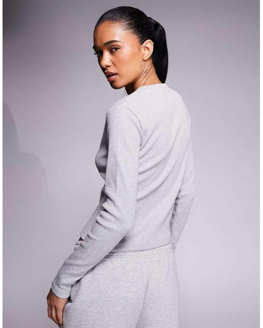 Kaiia Gray Exclusive Cotton Rich Button Front Long Sleeve Ribbed Top