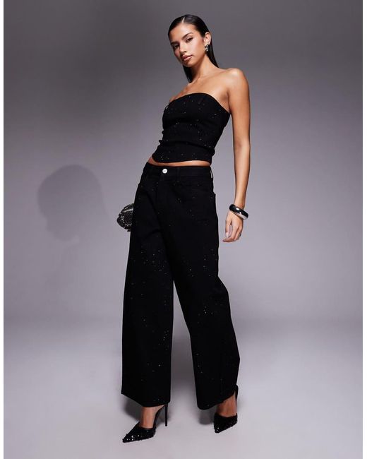 Liquor N Poker Gray Denim Embellished Corset Top Co-ord