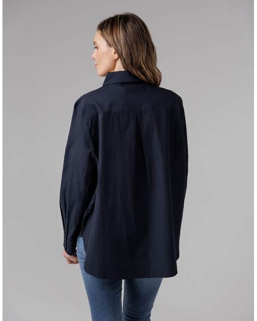 French Connection Blue Cotton Long Sleeve Chest Pocket Poplin Popover High-Low Hem Shirt