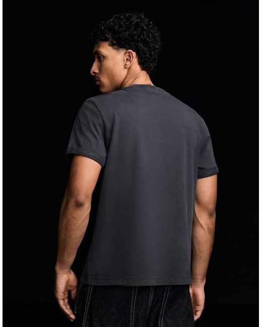 Bershka Black Short Sleeve Roll Up Print T-shirt for men