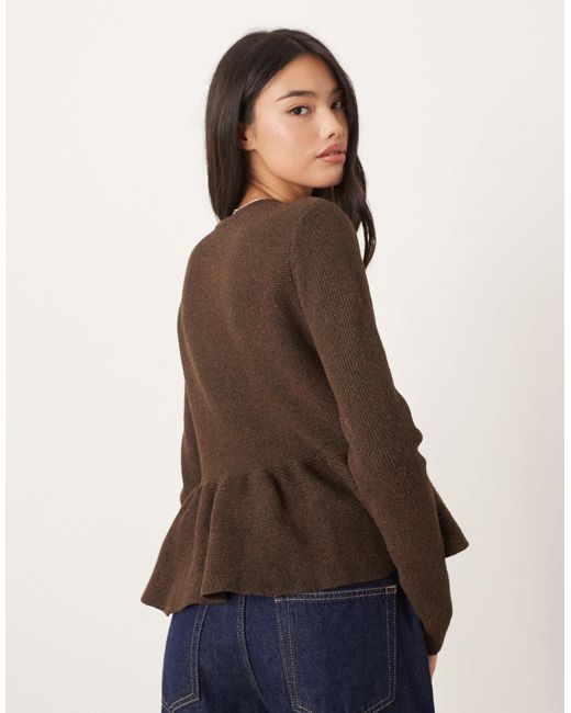 ASOS Brown Structured Peplum Hem Cardigan