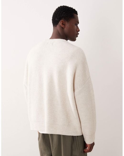 ASOS White Super Oversized Knitted Fisherman Rib Crew Neck Jumper for men
