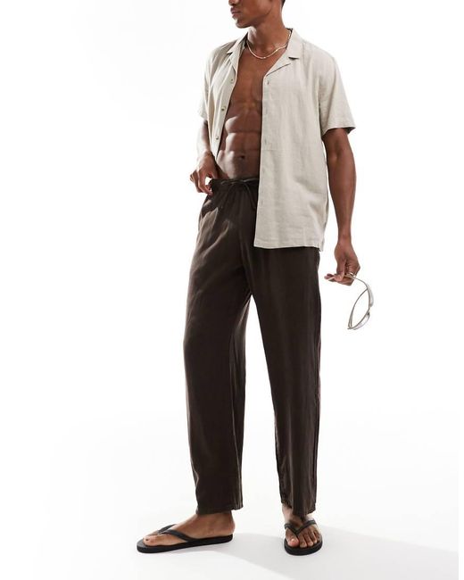 Bershka Brown Linen Wide Leg Trouser for men