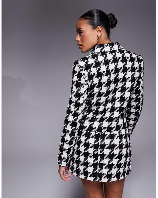 River Island Blue Dogtooth Two Pocket Cropped Jacket
