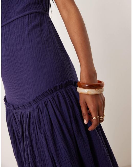 ASOS Blue Laundered Slash Neck Maxi Dress With Seaming Detail