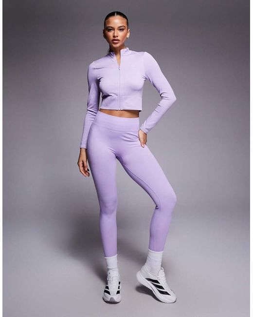 Adidas Originals Purple Adidas Training Seamless Cropped Zip Through Top