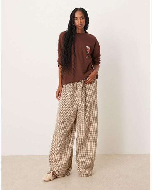 ASOS Brown Long Sleeve Oversized Tee With Cherry Espresso Graphic