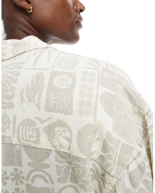 Chemise en lin à imprimé faune marine avec col à revers et manches courtes - beige Jack & Jones pour homme en coloris Natural
