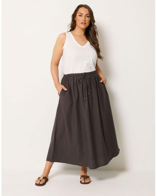 Yours Clothing Brown Linen Maxi Skirt