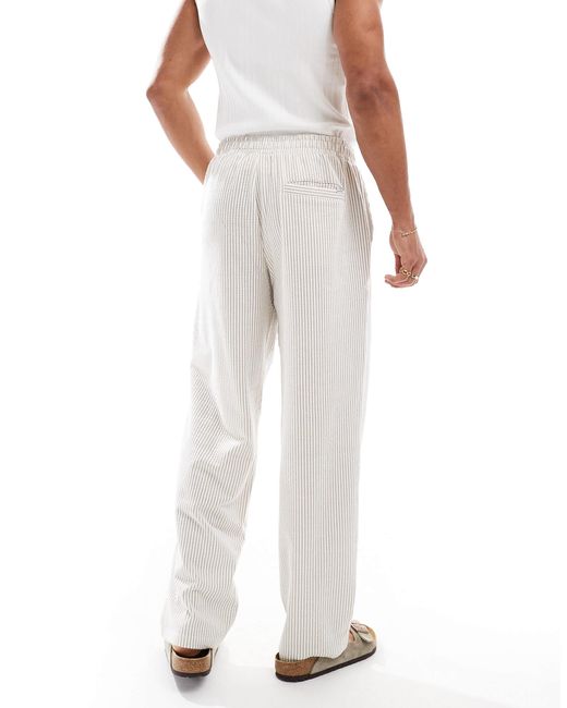 Jack & Jones White Loose Fit Jersey Seersucker Stripe Trouser for men